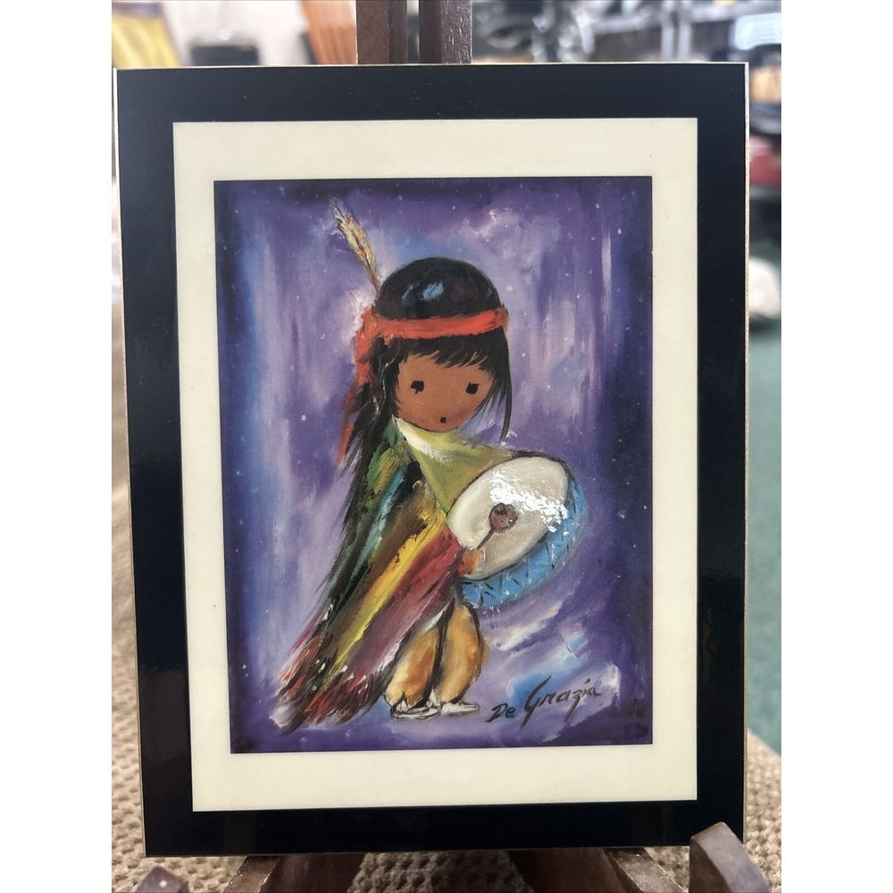 DeGrazia Pima Indian Drummer Boy Plaque‎ Purple Southwest Art Vintage Arizona